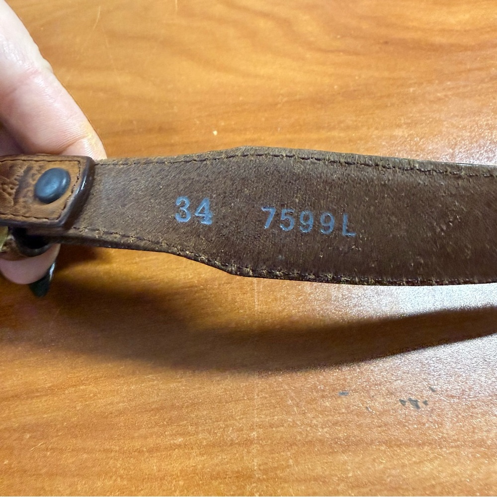 Tony Lama Women Brown Leather Silver Heart Engraved Western Belt Concho Taper 34 - Picture 5 of 7